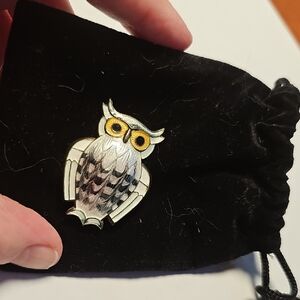 David Andersen Guilloche White Owl Pin